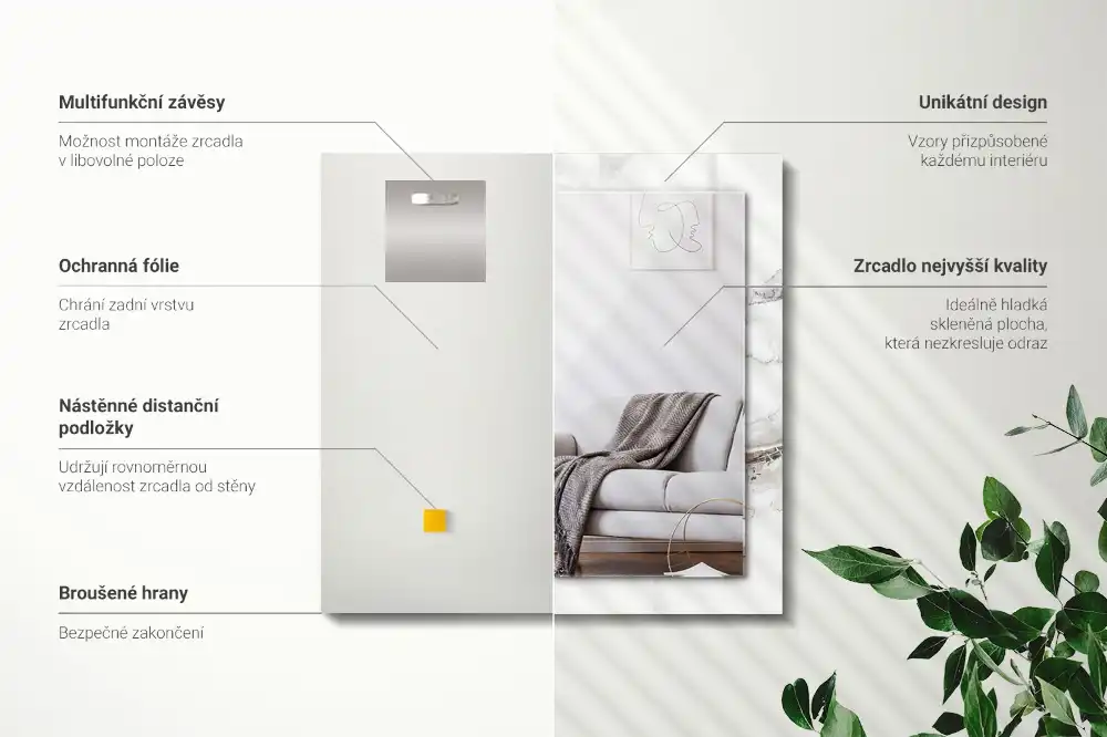 Pravokotne ogledalo s potiskanim okvirjem Vzorec belega marmorja