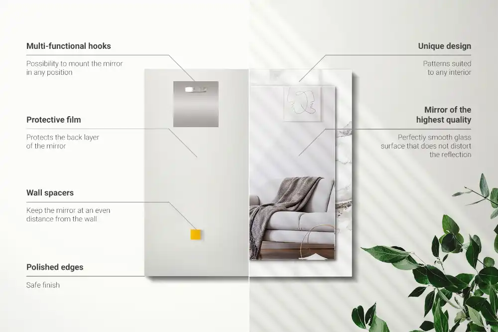 Pravokotne ogledalo s potiskanim okvirjem Vzorec belega marmorja