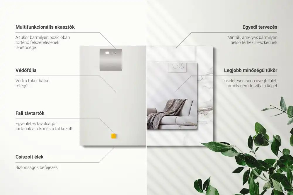 Pravokotne ogledalo s potiskanim okvirjem Vzorec belega marmorja