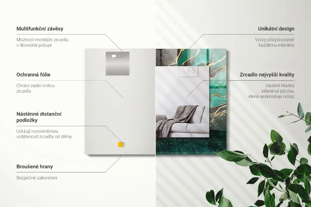 Pravokotne okrasno ogledalo Zeleni abstraktni vzorci