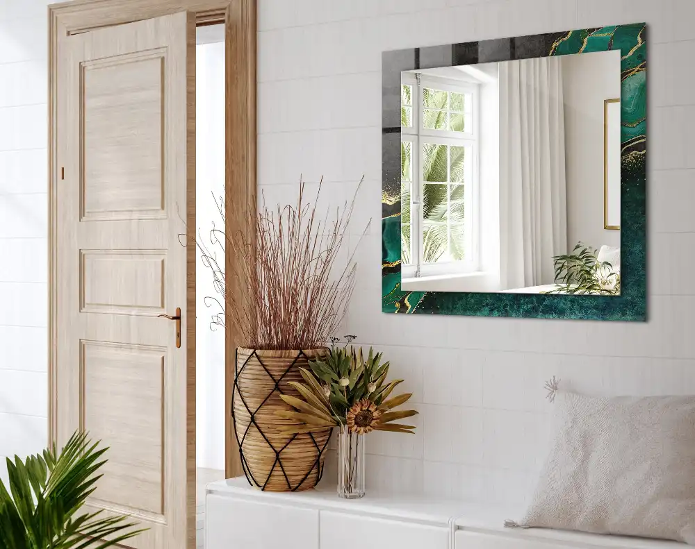Pravokotne okrasno ogledalo Zeleni abstraktni vzorci