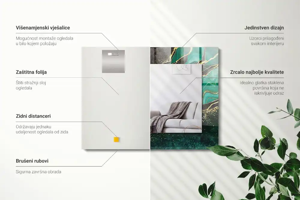 Pravokotne okrasno ogledalo Zeleni abstraktni vzorci