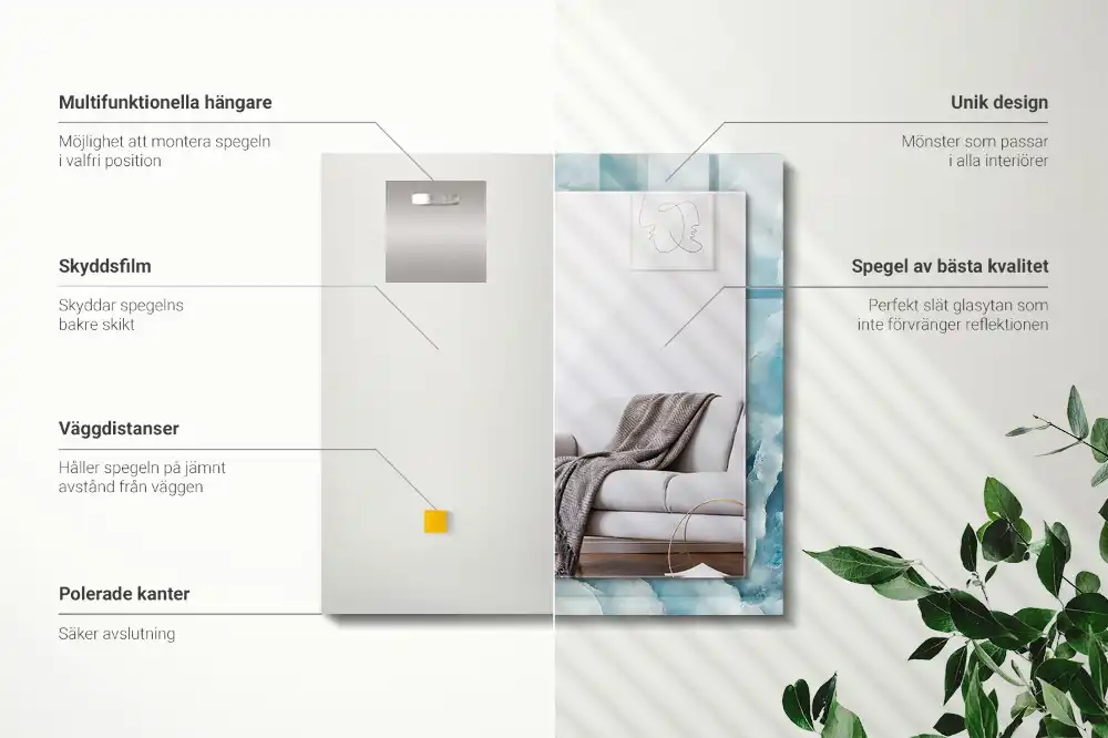 Pravokotne ogledalo s potiskanim okvirjem Tekstura modrega marmorja