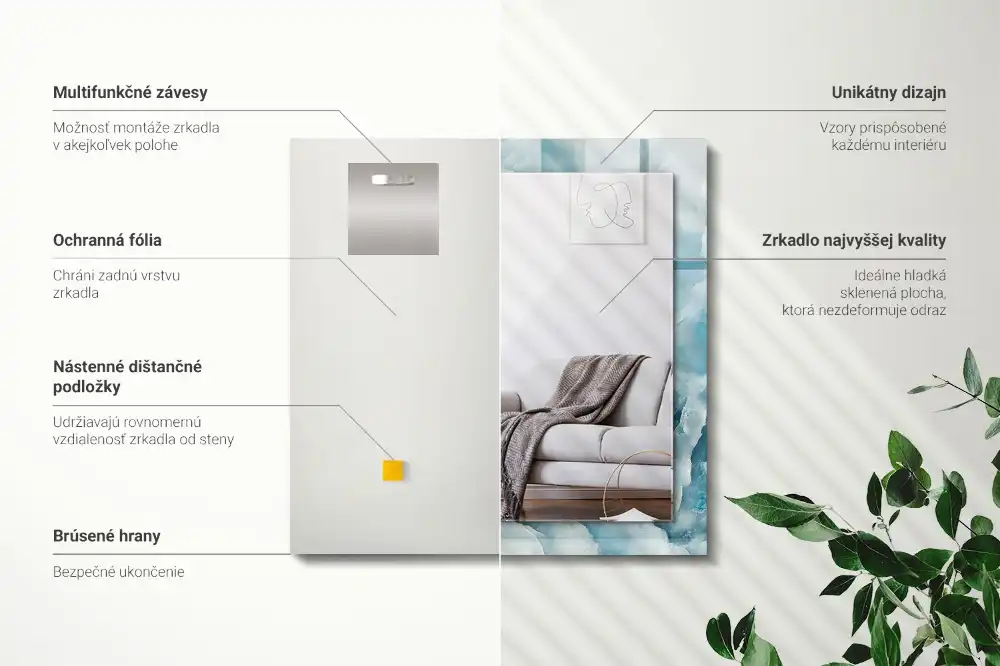 Pravokotne ogledalo s potiskanim okvirjem Tekstura modrega marmorja