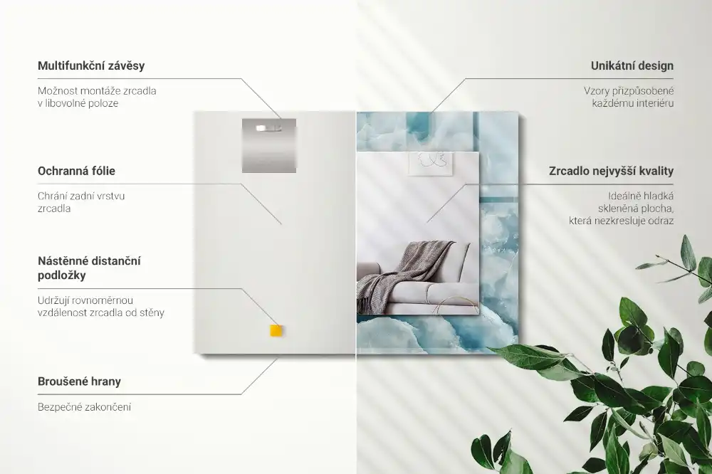 Pravokotne ogledalo s potiskanim okvirjem Tekstura modrega marmorja