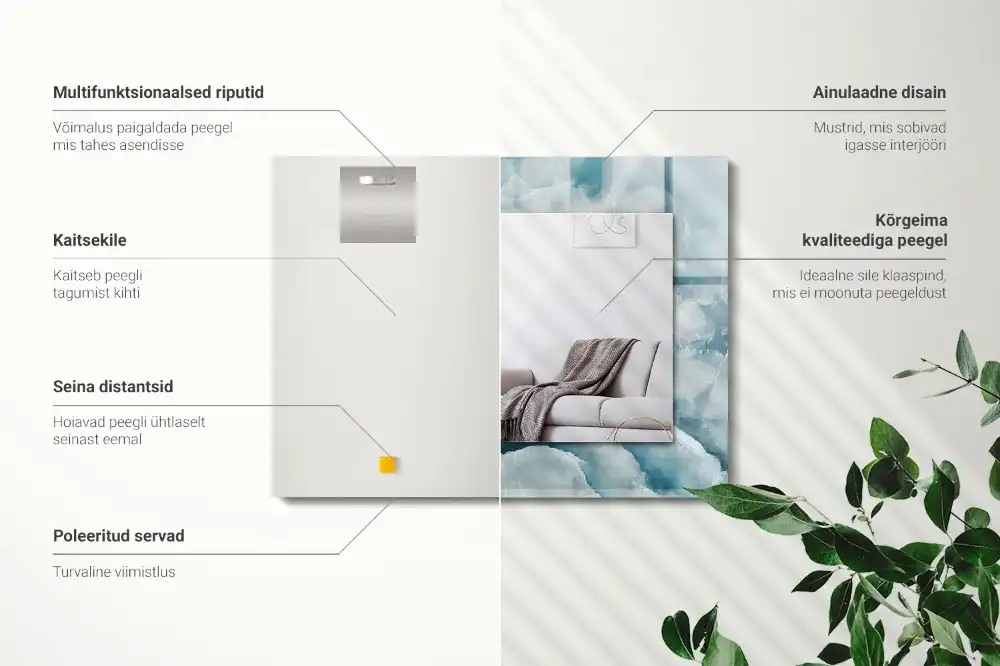 Pravokotne ogledalo s potiskanim okvirjem Tekstura modrega marmorja