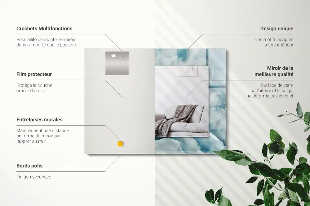 Pravokotne ogledalo s potiskanim okvirjem Tekstura modrega marmorja