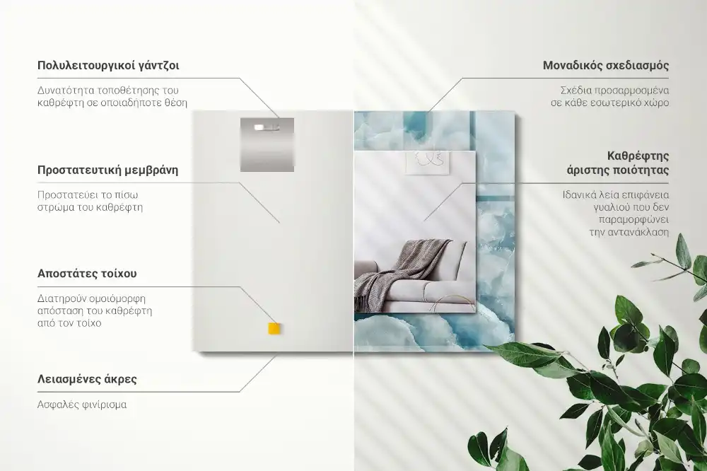 Pravokotne ogledalo s potiskanim okvirjem Tekstura modrega marmorja