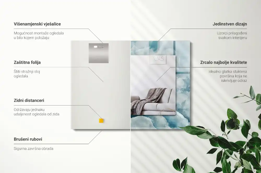 Pravokotne ogledalo s potiskanim okvirjem Tekstura modrega marmorja