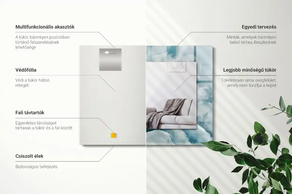 Pravokotne ogledalo s potiskanim okvirjem Tekstura modrega marmorja