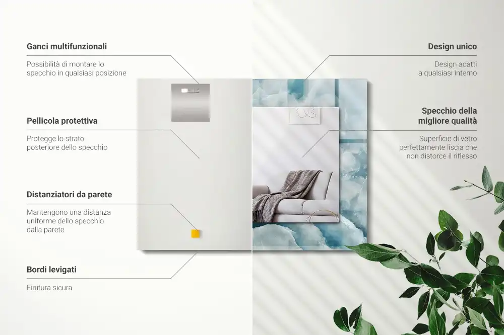 Pravokotne ogledalo s potiskanim okvirjem Tekstura modrega marmorja