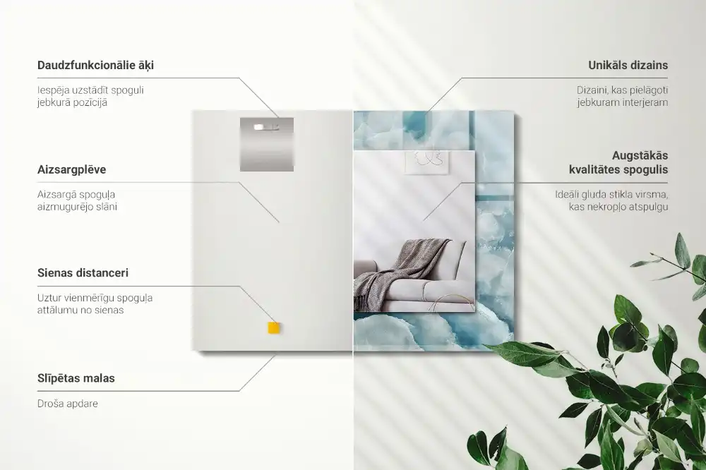 Pravokotne ogledalo s potiskanim okvirjem Tekstura modrega marmorja