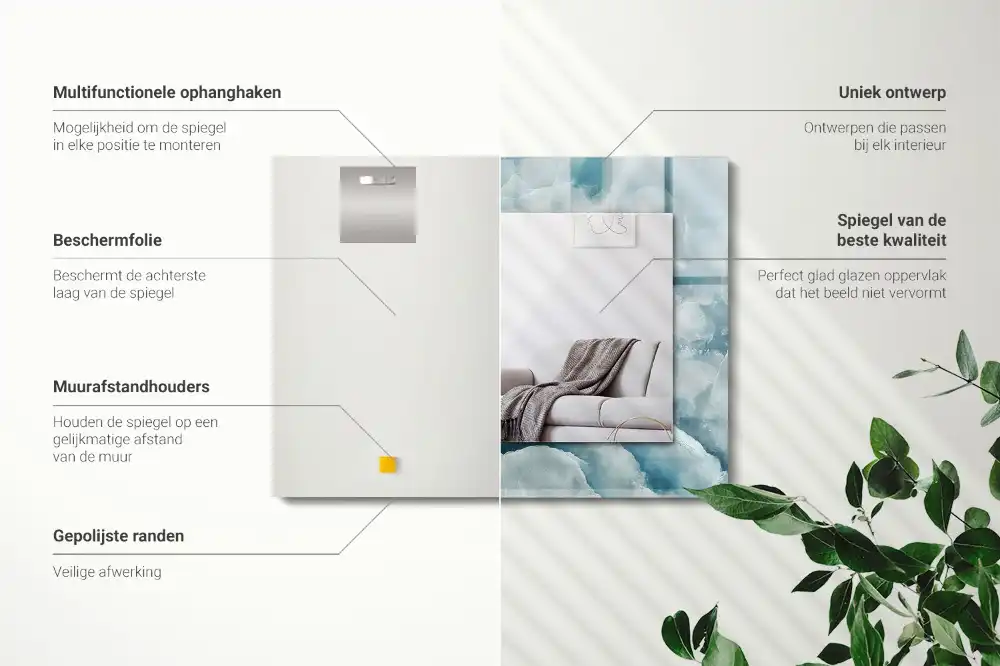 Pravokotne ogledalo s potiskanim okvirjem Tekstura modrega marmorja