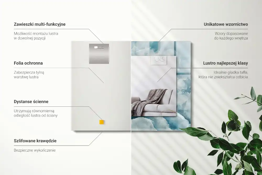 Pravokotne ogledalo s potiskanim okvirjem Tekstura modrega marmorja