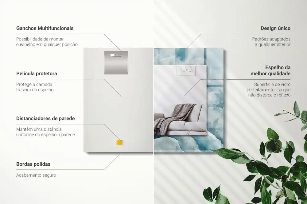 Pravokotne ogledalo s potiskanim okvirjem Tekstura modrega marmorja