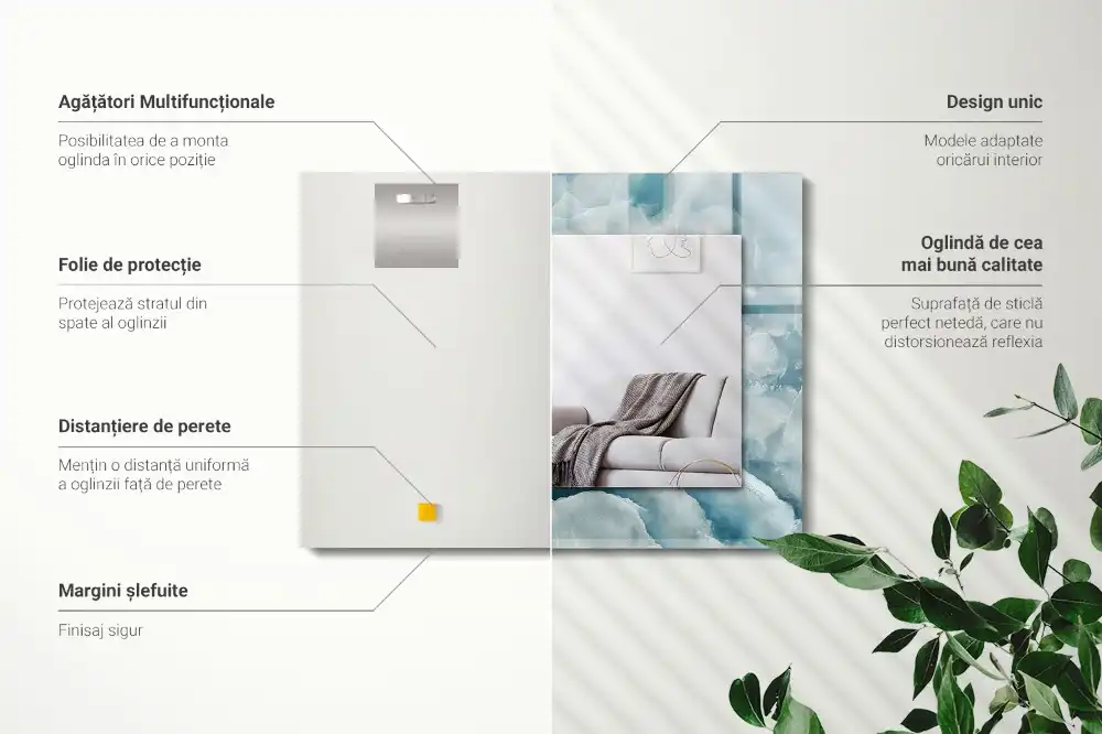 Pravokotne ogledalo s potiskanim okvirjem Tekstura modrega marmorja