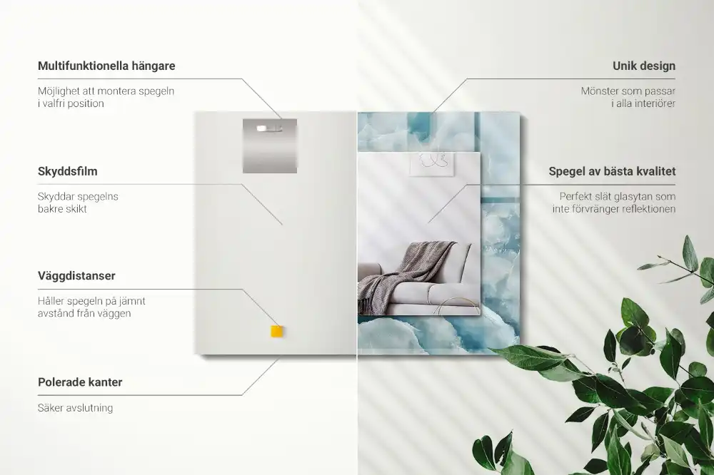 Pravokotne ogledalo s potiskanim okvirjem Tekstura modrega marmorja