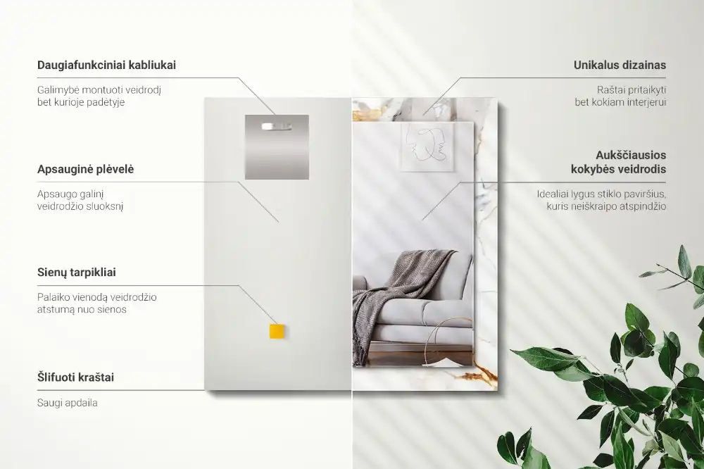 Pravokotne okrasno ogledalo Žilast marmor