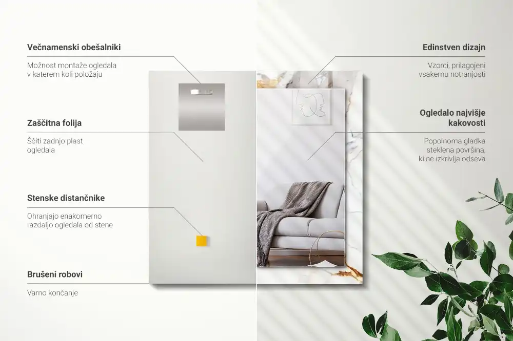 Pravokotne okrasno ogledalo Žilast marmor