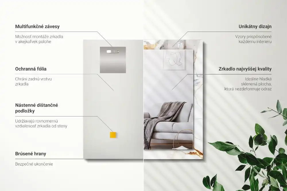 Pravokotne okrasno ogledalo Žilast marmor