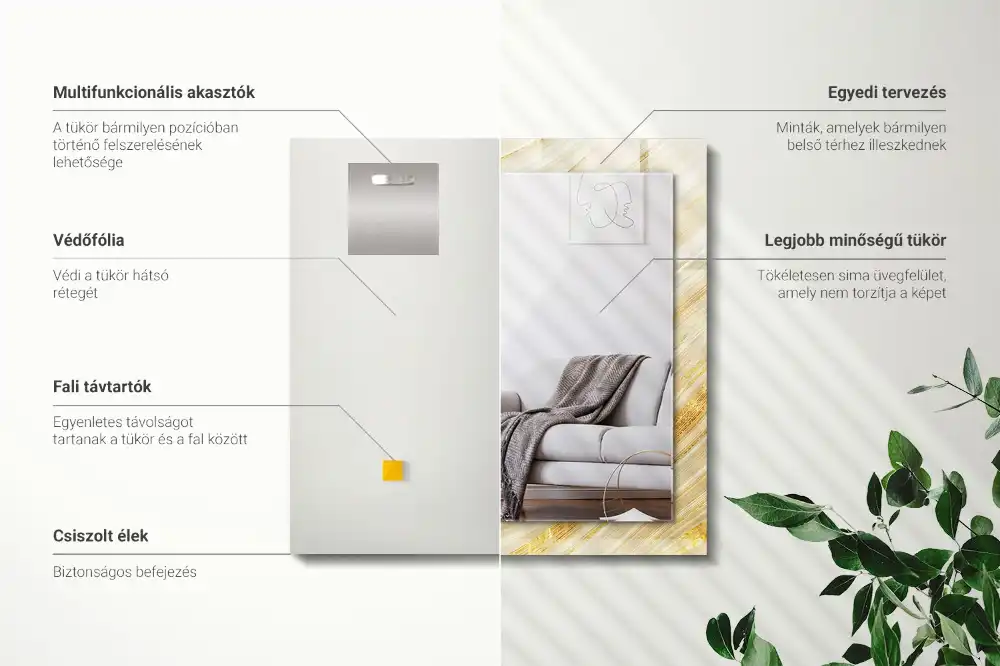 Tiskano pravokotne ogledalo Rumene abstraktne črte