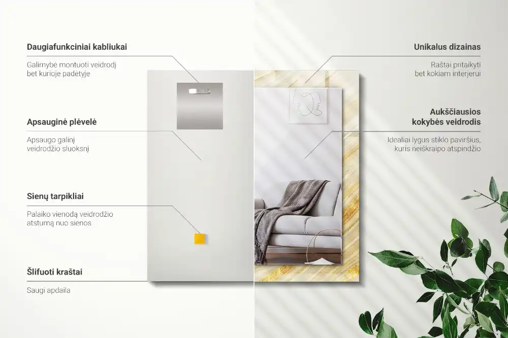 Tiskano pravokotne ogledalo Rumene abstraktne črte