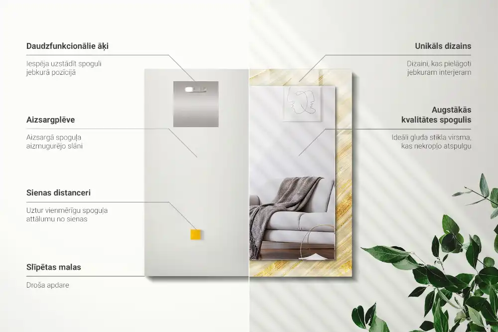 Tiskano pravokotne ogledalo Rumene abstraktne črte