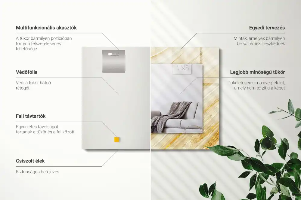 Tiskano pravokotne ogledalo Rumene abstraktne črte