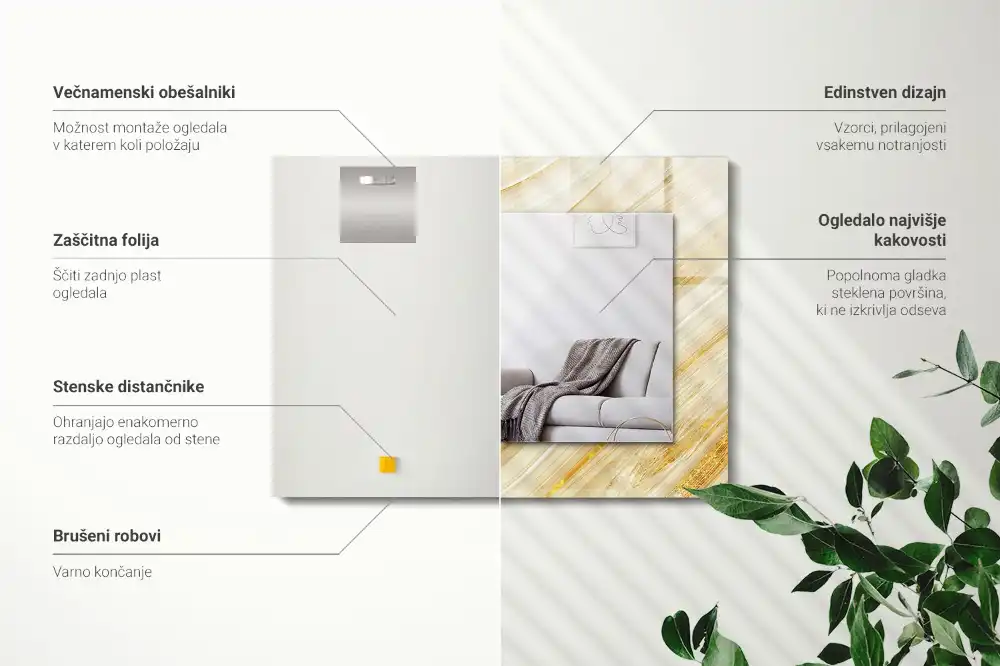 Tiskano pravokotne ogledalo Rumene abstraktne črte