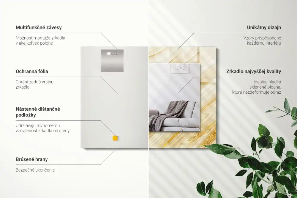 Tiskano pravokotne ogledalo Rumene abstraktne črte