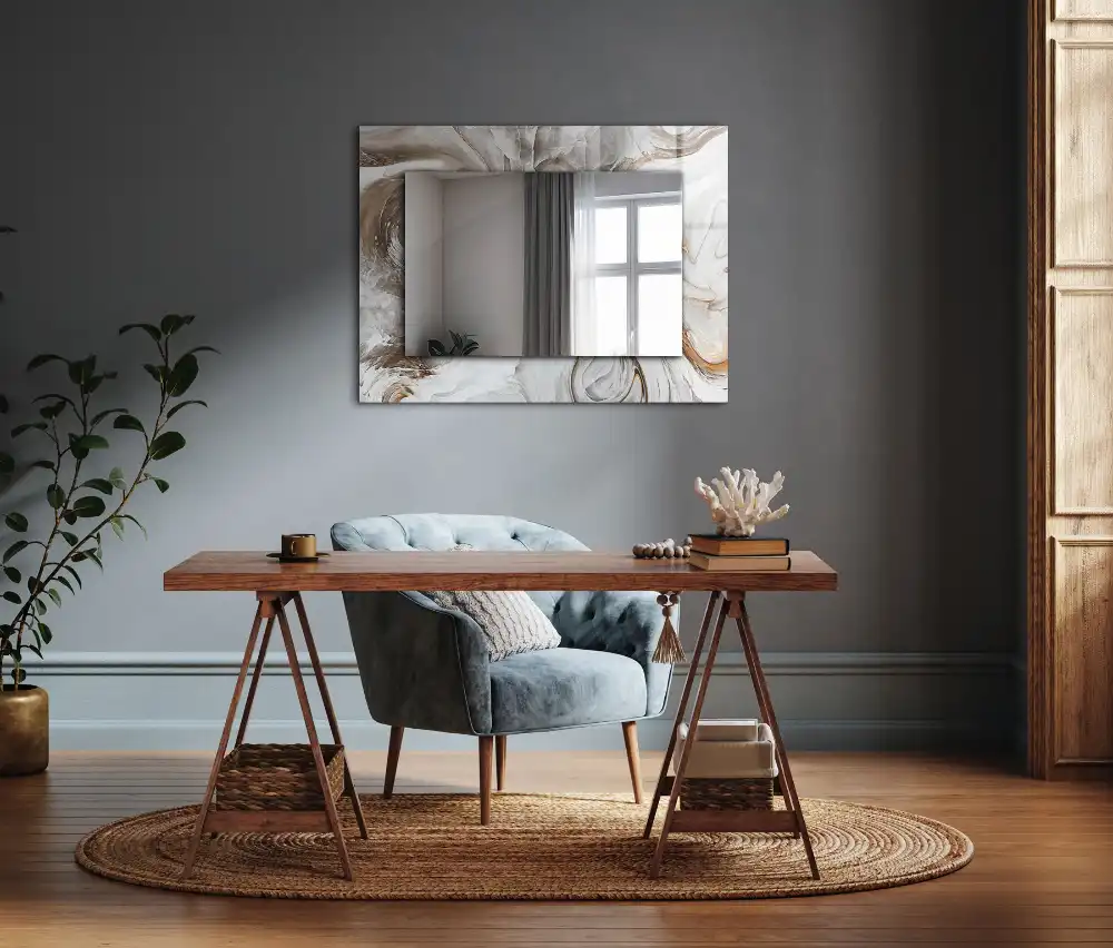 Pravokotne ogledalo s potiskanim okvirjem Abstraktni marmorni vzorec