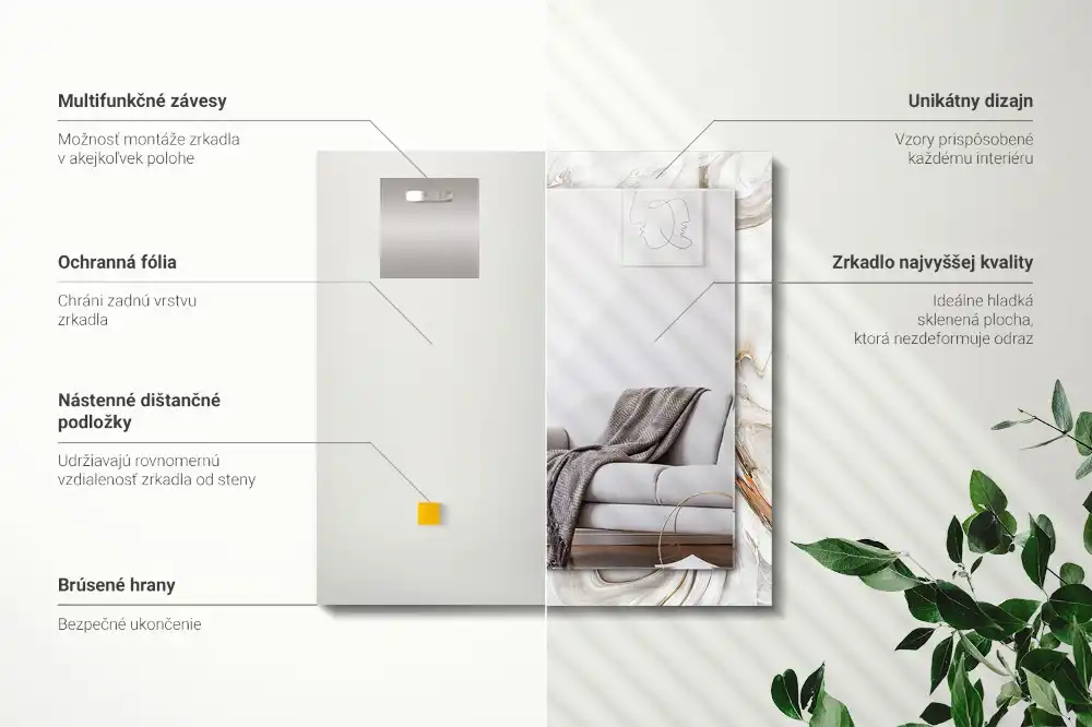 Pravokotne ogledalo s potiskanim okvirjem Abstraktni marmorni vzorec