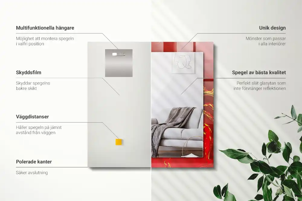 Pravokotne okrasno ogledalo Abstraktna rdeča barva