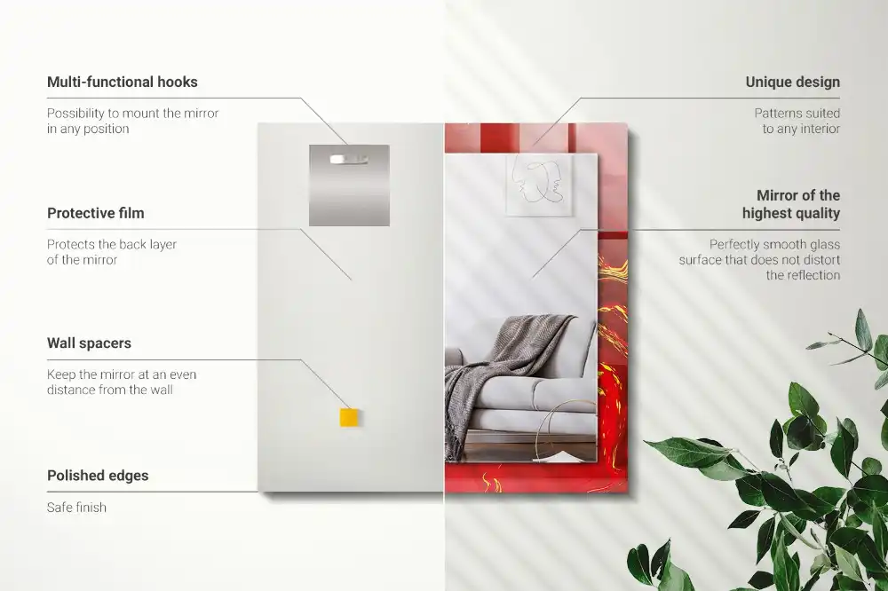 Pravokotne okrasno ogledalo Abstraktna rdeča barva