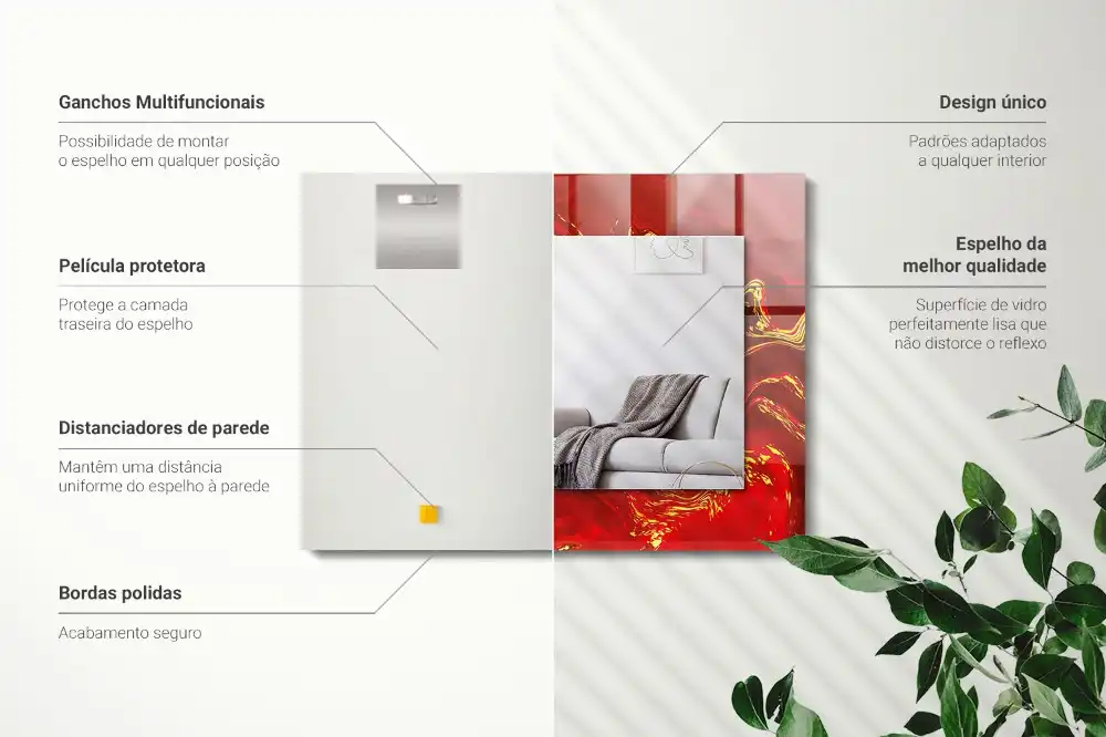 Pravokotne okrasno ogledalo Abstraktna rdeča barva