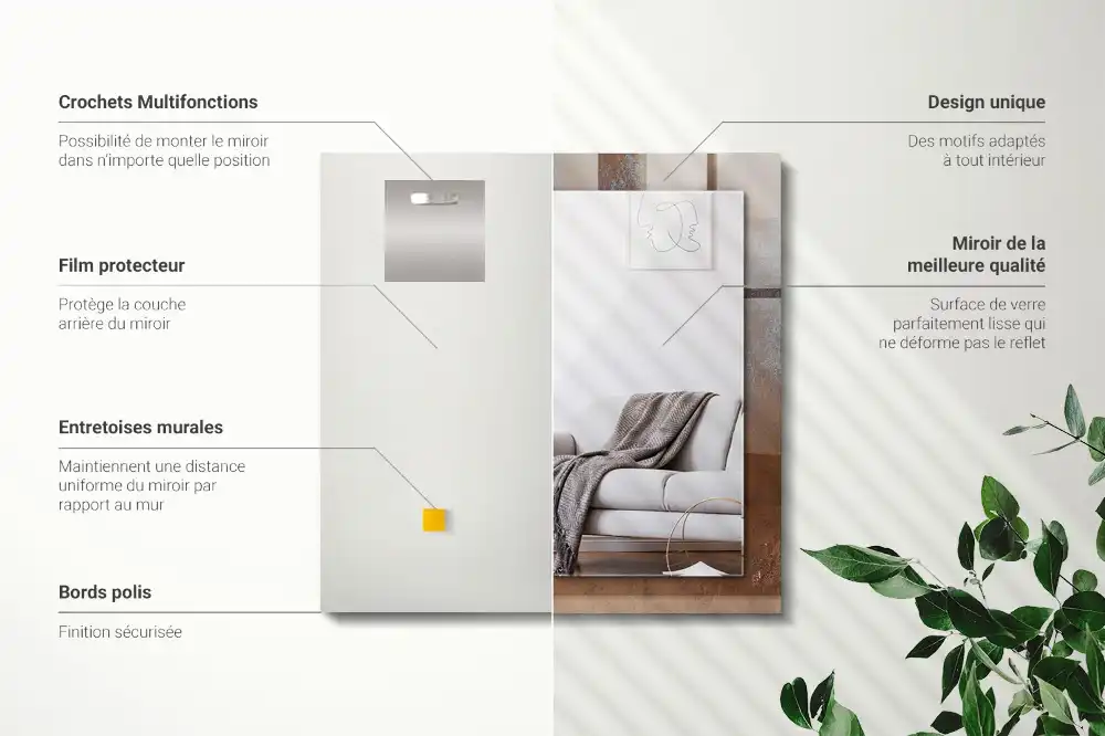 Pravokotne ogledalo s potiskanim okvirjem Modna rjava kovina