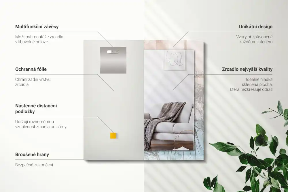 Pravokotne ogledalo s potiskanim okvirjem Pastelne rastline