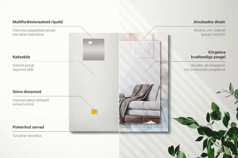 Pravokotne ogledalo s potiskanim okvirjem Pastelne rastline