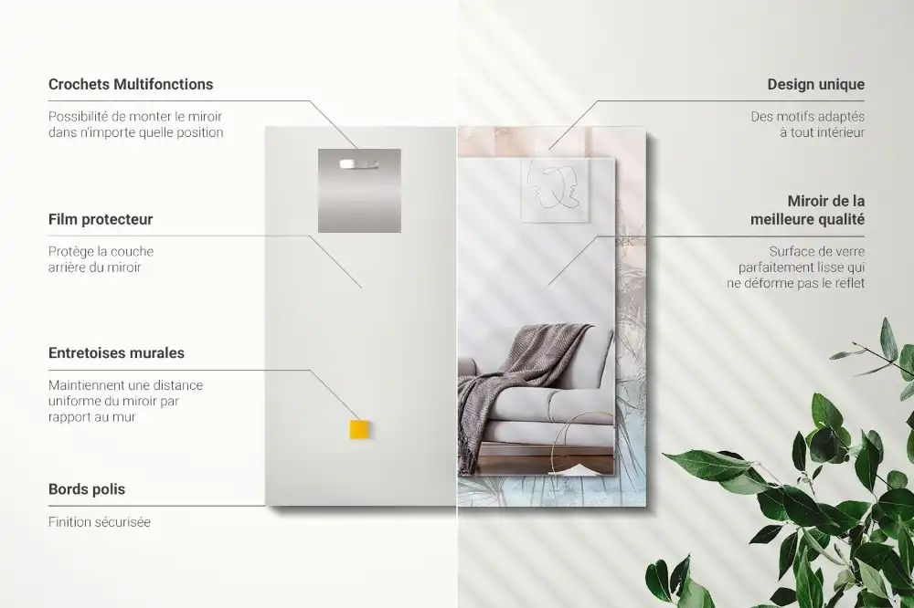 Pravokotne ogledalo s potiskanim okvirjem Pastelne rastline