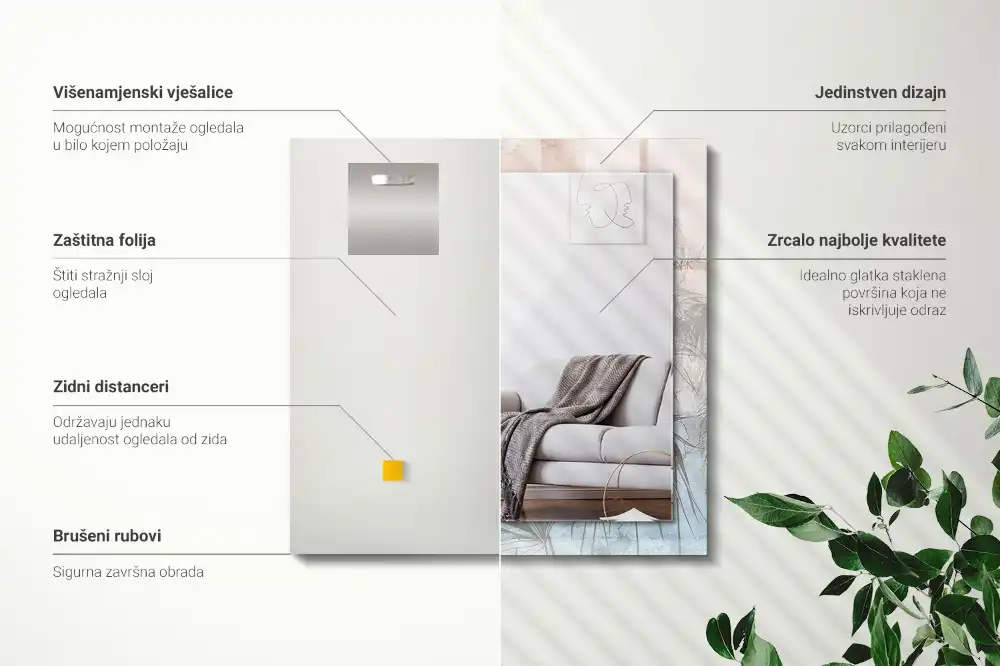 Pravokotne ogledalo s potiskanim okvirjem Pastelne rastline