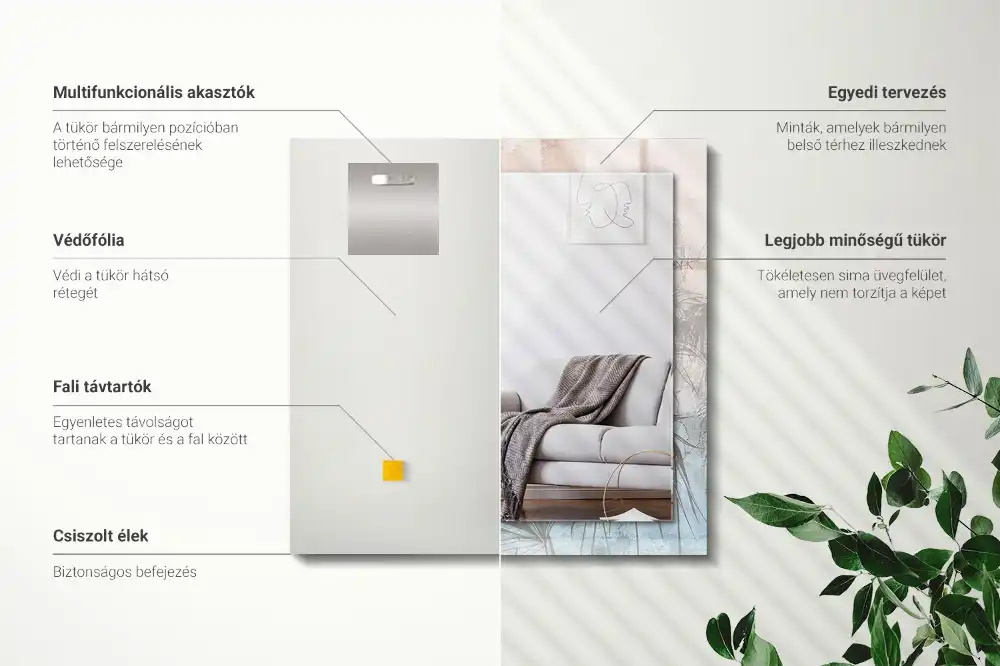 Pravokotne ogledalo s potiskanim okvirjem Pastelne rastline