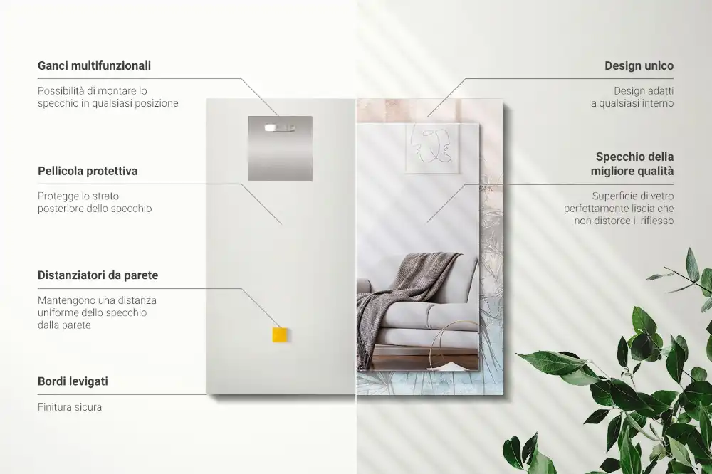 Pravokotne ogledalo s potiskanim okvirjem Pastelne rastline