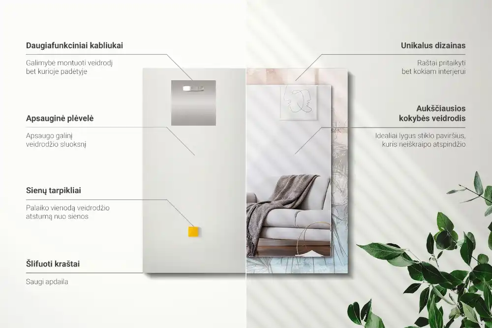 Pravokotne ogledalo s potiskanim okvirjem Pastelne rastline