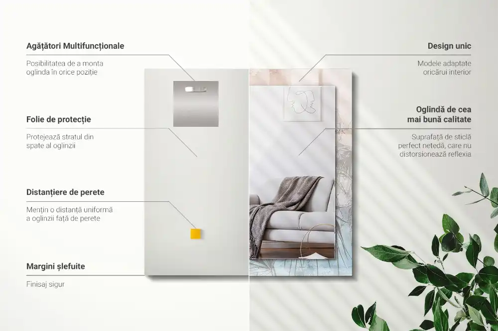 Pravokotne ogledalo s potiskanim okvirjem Pastelne rastline