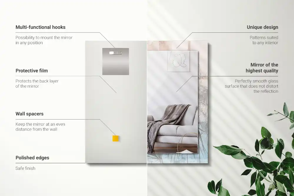 Pravokotne ogledalo s potiskanim okvirjem Pastelne rastline