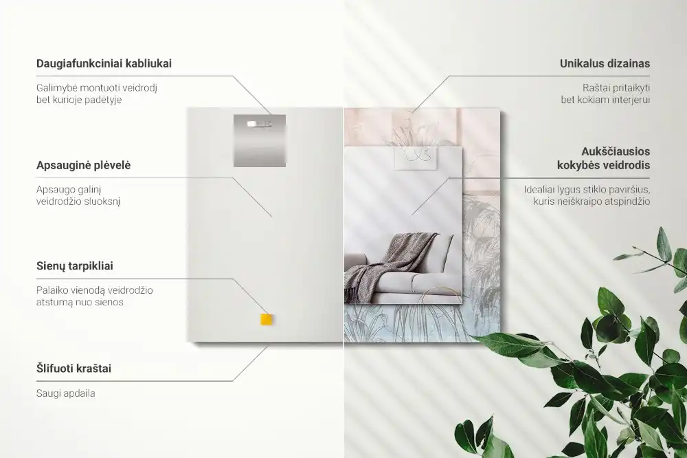 Pravokotne ogledalo s potiskanim okvirjem Pastelne rastline