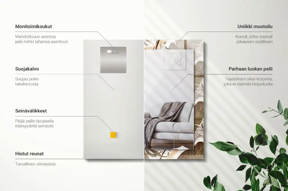 Pravokotne okrasno ogledalo Vzorec tropskih listov