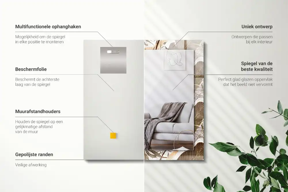 Pravokotne okrasno ogledalo Vzorec tropskih listov