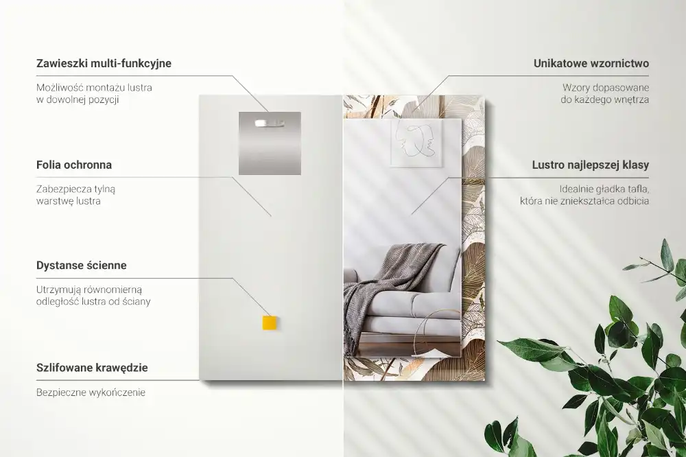 Pravokotne okrasno ogledalo Vzorec tropskih listov