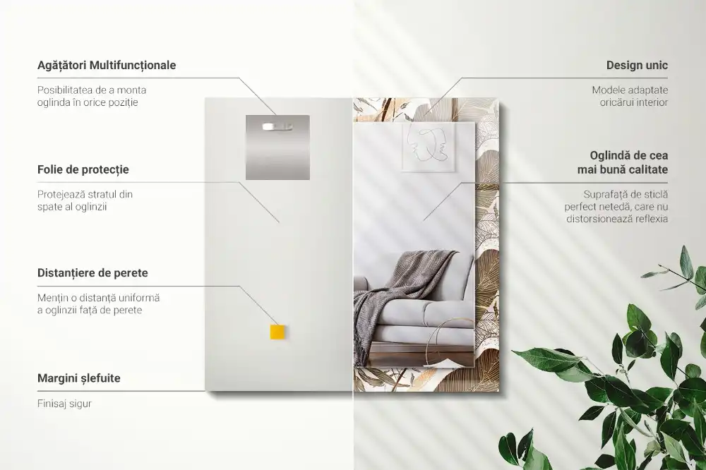 Pravokotne okrasno ogledalo Vzorec tropskih listov